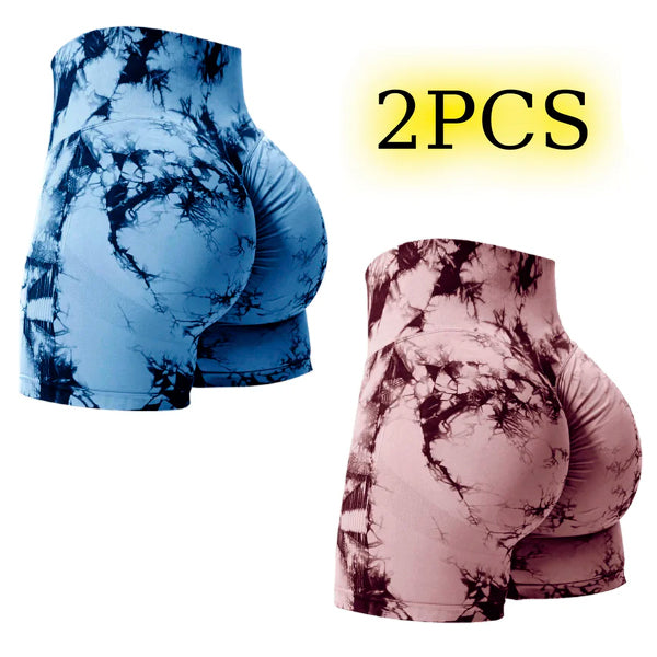 2PCS Tie Dye Butt Lifting Gym Shorts - High Waist Stretch Fit