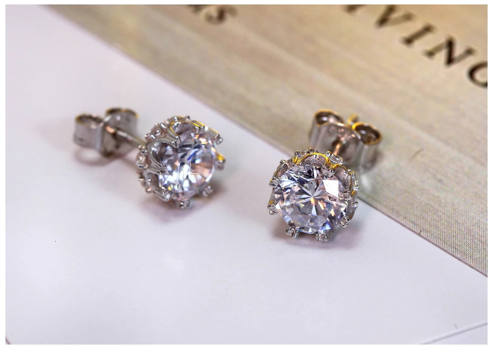 Elegant 925 Sterling Silver Stud Earrings with Cubic Zirconia