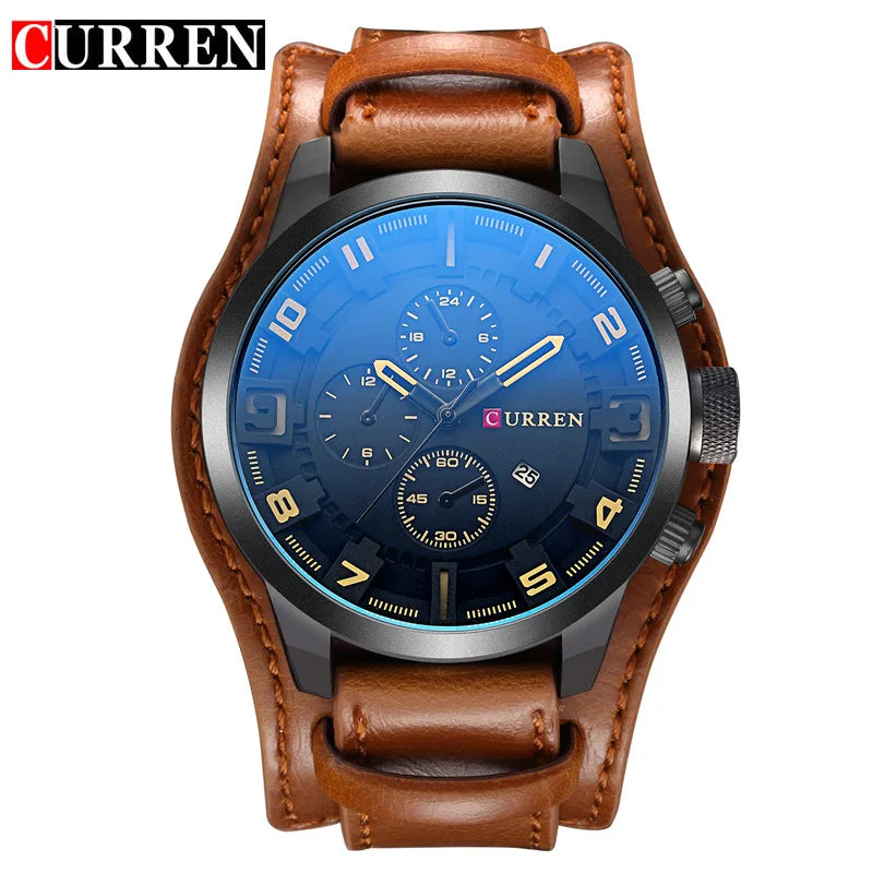 Luxury Quartz Watch for Men with Leather Strap and Sporty Design