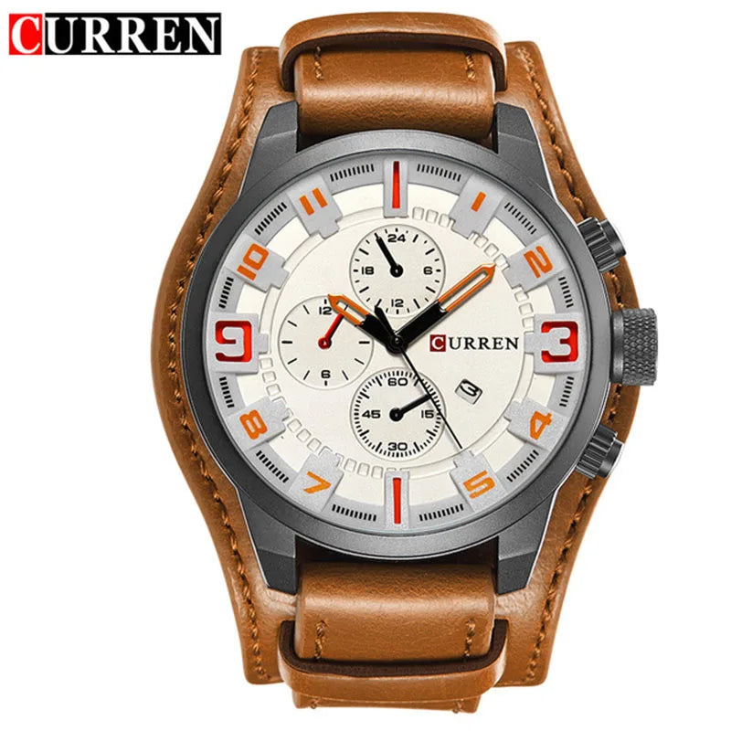 Luxury Quartz Watch for Men with Leather Strap and Sporty Design