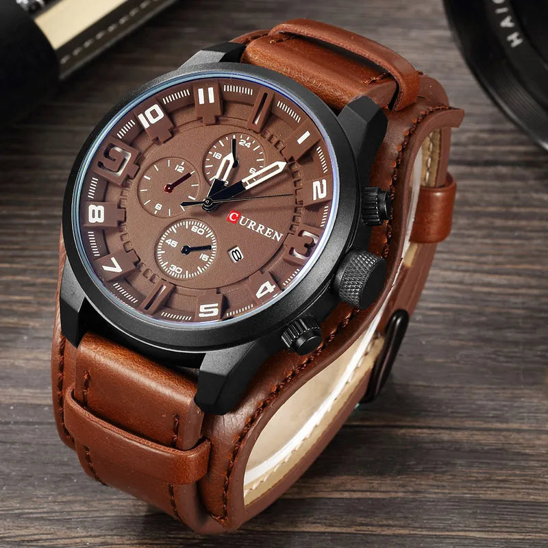 Luxury Quartz Watch for Men with Leather Strap and Sporty Design