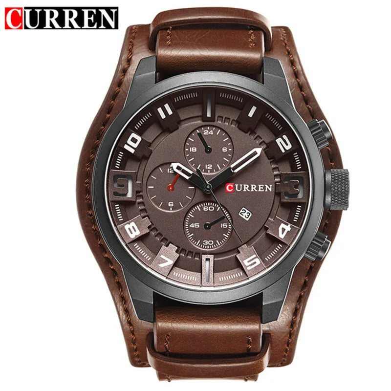 Luxury Quartz Watch for Men with Leather Strap and Sporty Design