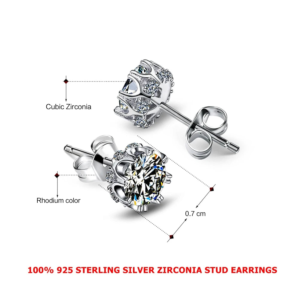 Elegant 925 Sterling Silver Stud Earrings with Cubic Zirconia