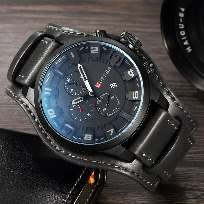 Luxury Quartz Watch for Men with Leather Strap and Sporty Design