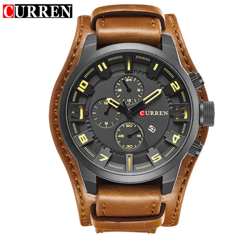 Luxury Quartz Watch for Men with Leather Strap and Sporty Design