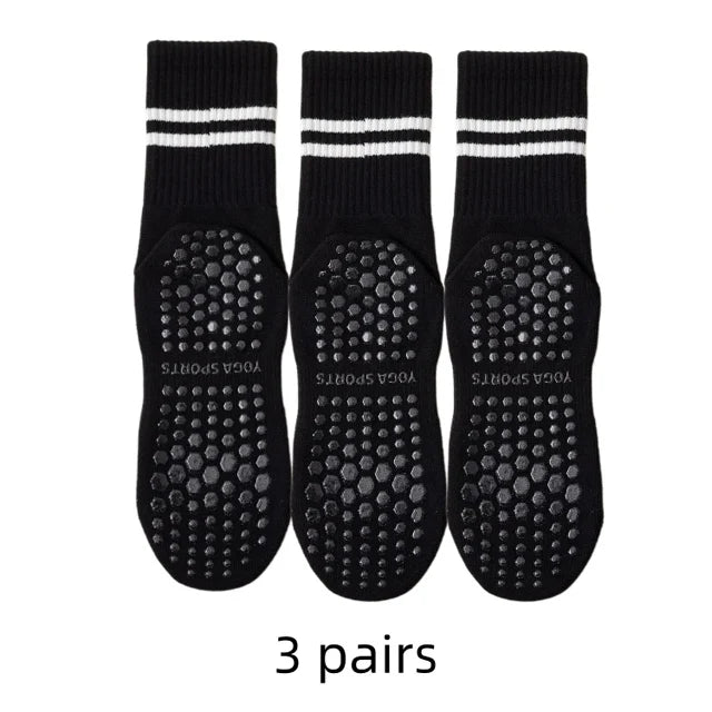 Women's Non-Slip Yoga Socks Mid Tube Breathable Pilates Socks 3 Pairs