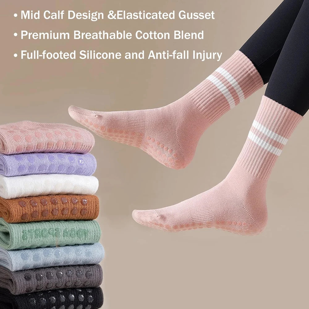 Women's Non-Slip Yoga Socks Mid Tube Breathable Pilates Socks 3 Pairs