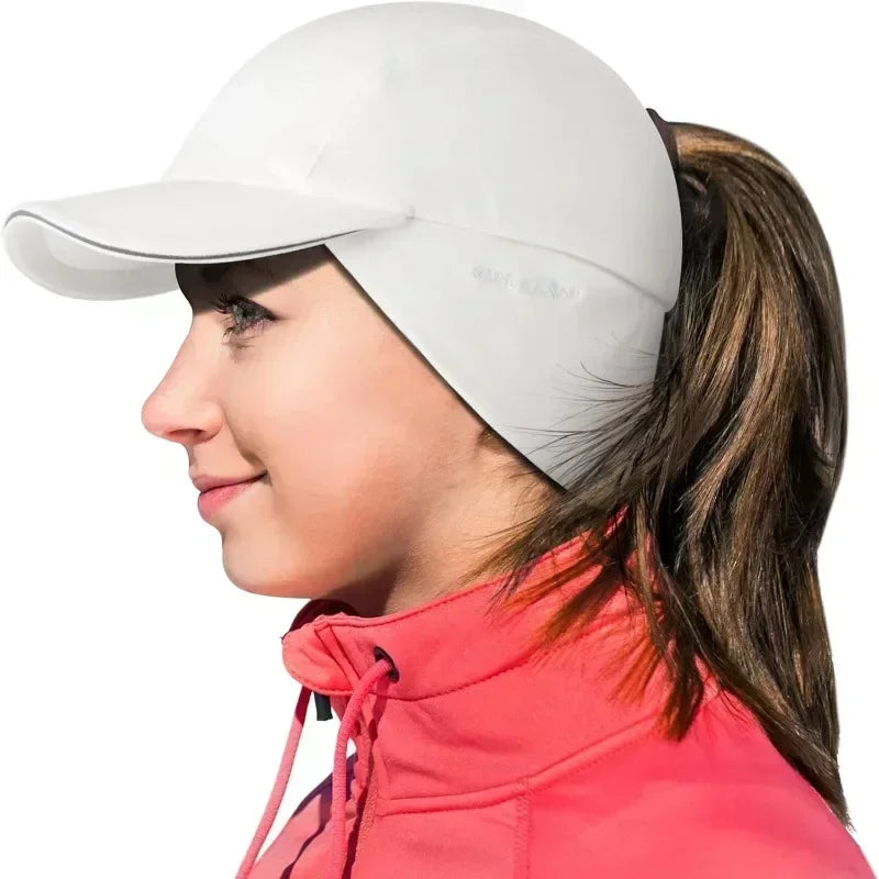 Women's Reflective Fleece Winter Hat with Ponytail Slot and Warm Ears