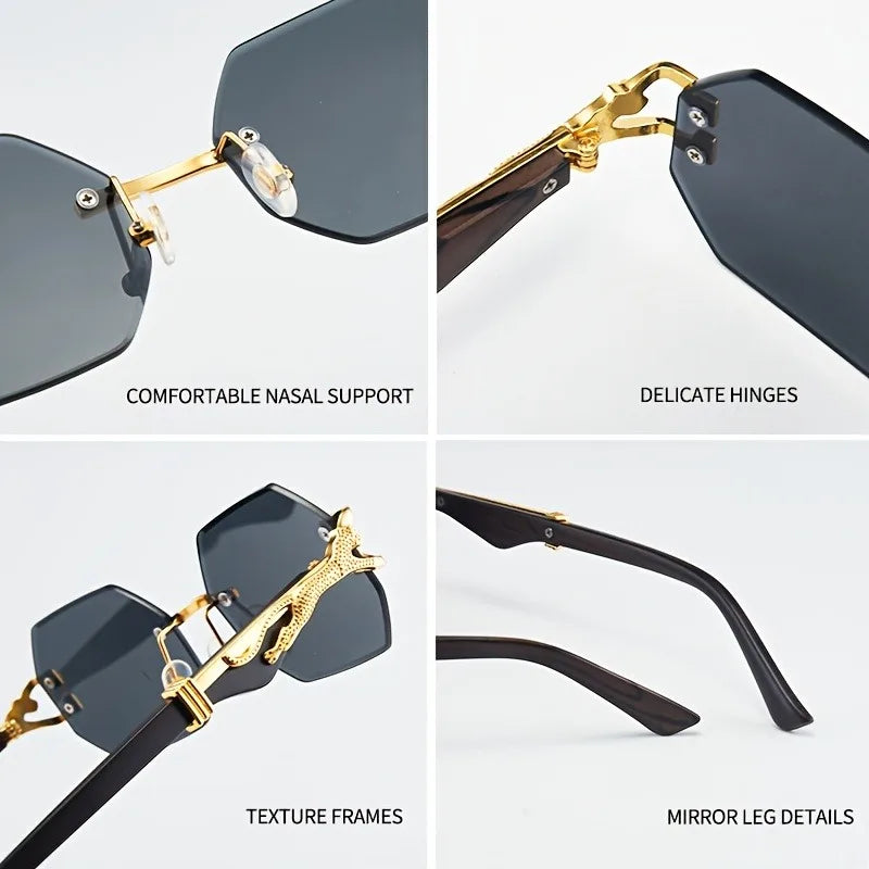 Rimless Vintage Sunglasses with Leopard Temples for Men and Women