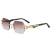 Rimless Vintage Sunglasses with Leopard Temples for Men and Women