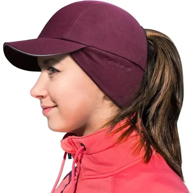 Women's Reflective Fleece Winter Hat with Ponytail Slot and Warm Ears