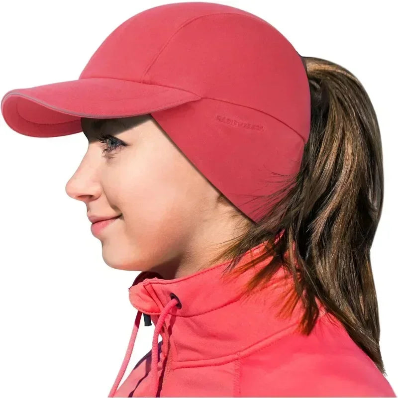 Women's Reflective Fleece Winter Hat with Ponytail Slot and Warm Ears