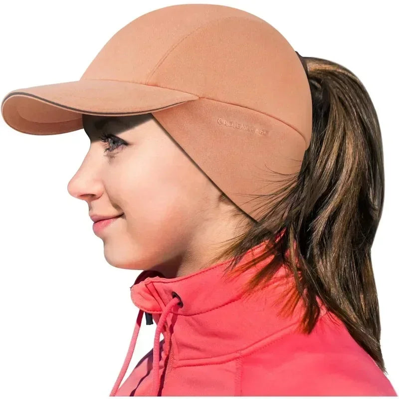 Women's Reflective Fleece Winter Hat with Ponytail Slot and Warm Ears