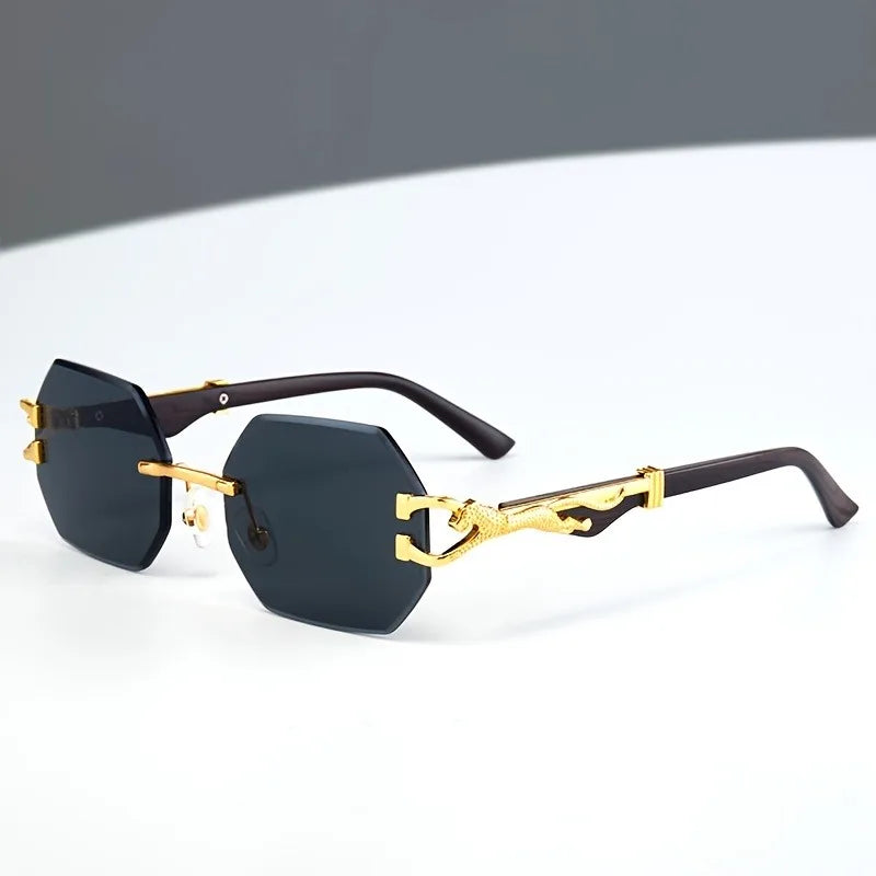 Rimless Vintage Sunglasses with Leopard Temples for Men and Women