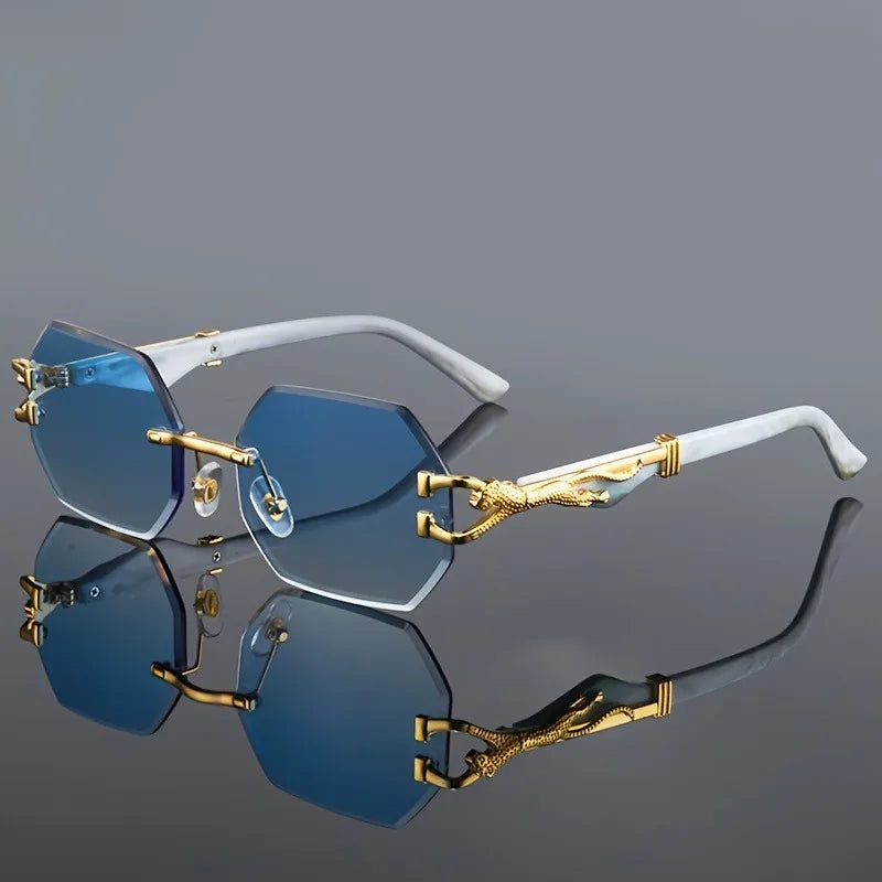 Rimless Vintage Sunglasses with Leopard Temples for Men and Women