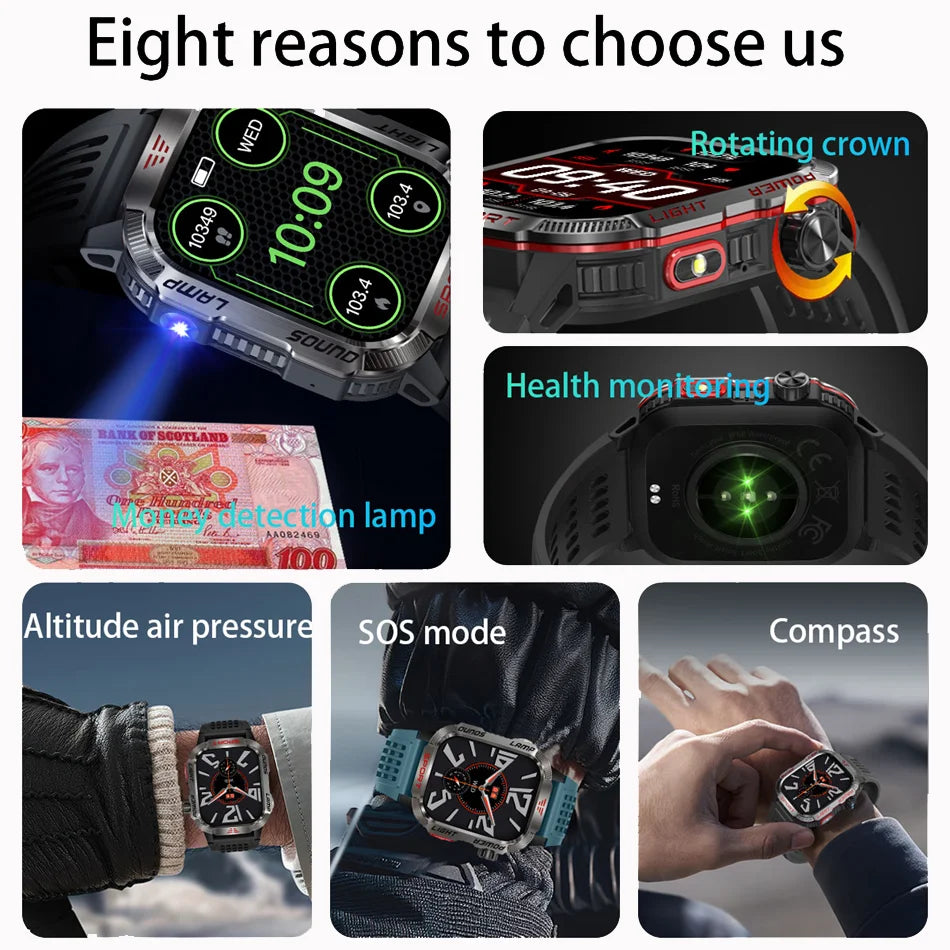 Military GPS Smart Watch Men Waterproof Fitness Tracker 2.01 Screen