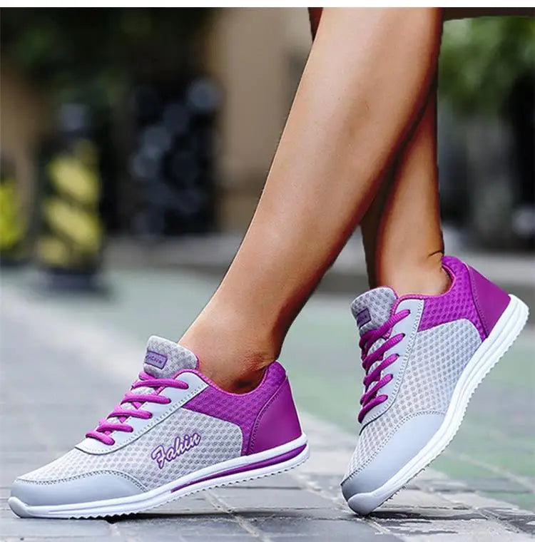 Breathable Lace-Up Sneakers Soft Mesh Casual Shoes for Women