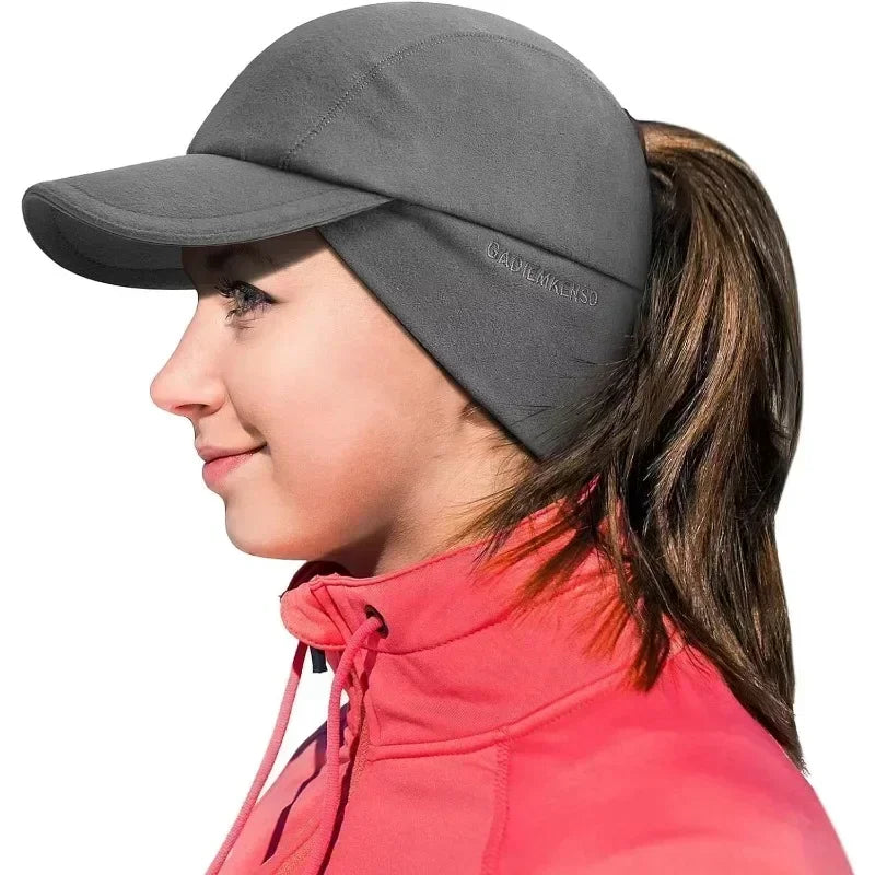 Women's Reflective Fleece Winter Hat with Ponytail Slot and Warm Ears