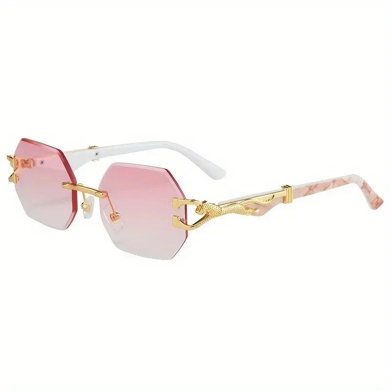 Rimless Vintage Sunglasses with Leopard Temples for Men and Women