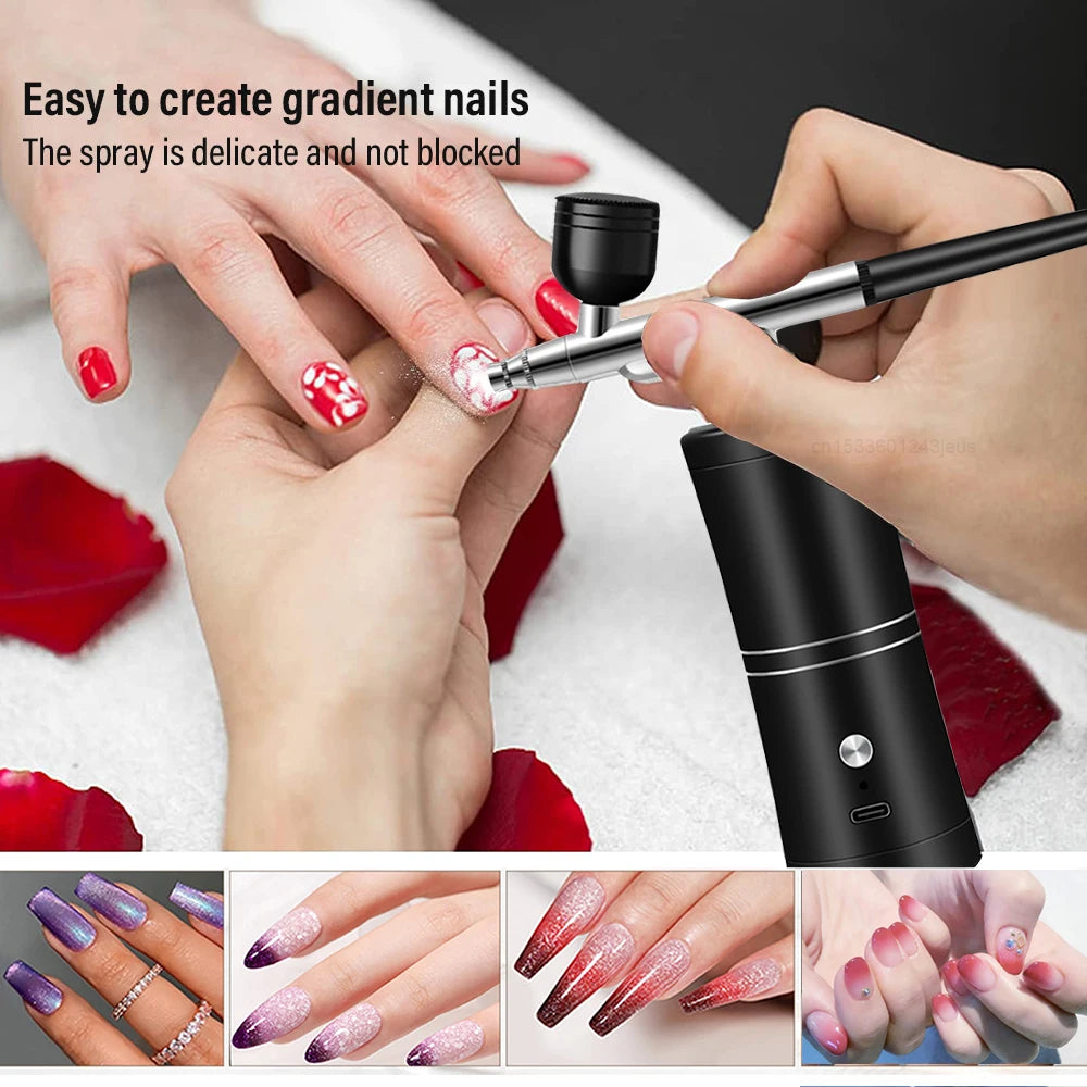 Portable Airbrush Nail Art Kit with Compressor for Crafts & Makeup