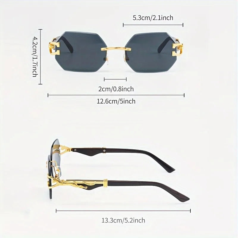 Rimless Vintage Sunglasses with Leopard Temples for Men and Women