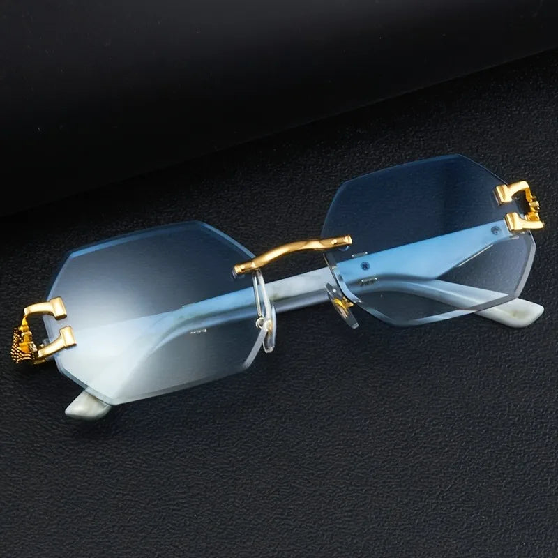 Rimless Vintage Sunglasses with Leopard Temples for Men and Women