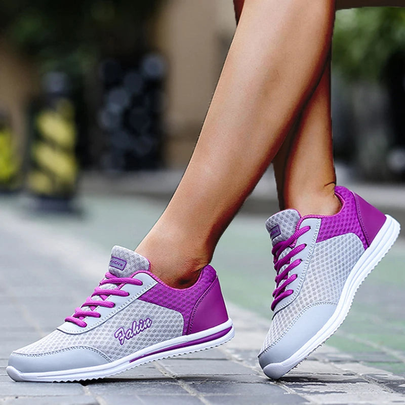 Breathable Lace-Up Sneakers Soft Mesh Casual Shoes for Women