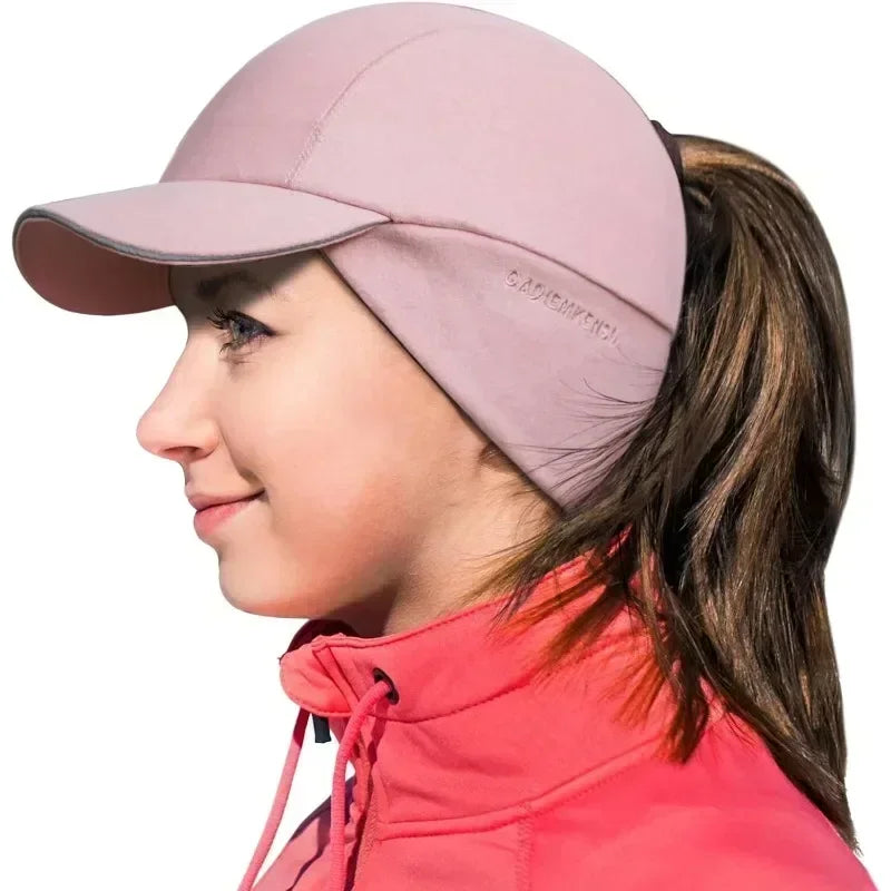 Women's Reflective Fleece Winter Hat with Ponytail Slot and Warm Ears