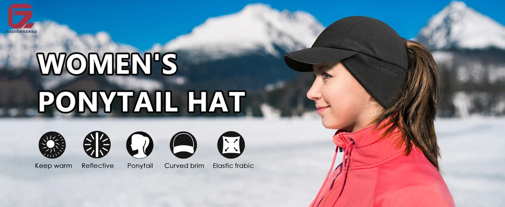 Women's Reflective Fleece Winter Hat with Ponytail Slot and Warm Ears