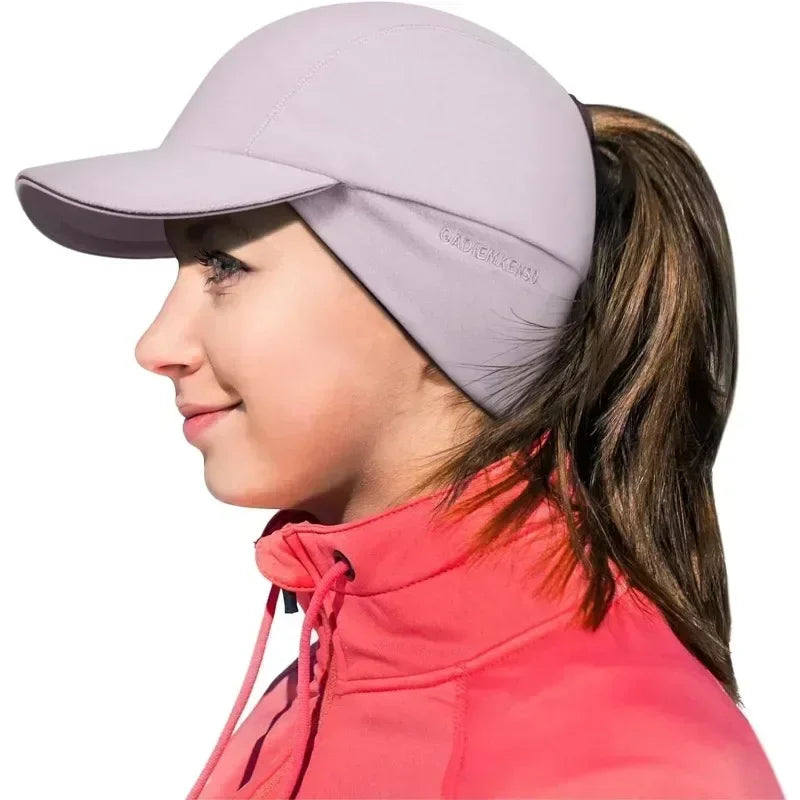 Women's Reflective Fleece Winter Hat with Ponytail Slot and Warm Ears