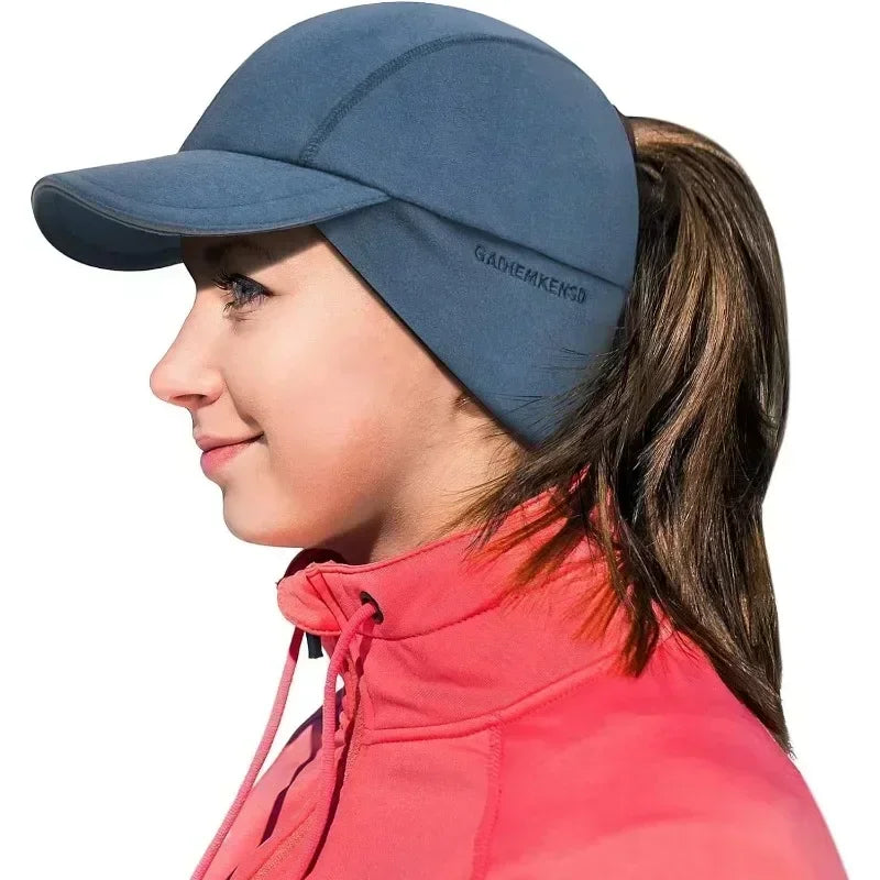 Women's Reflective Fleece Winter Hat with Ponytail Slot and Warm Ears