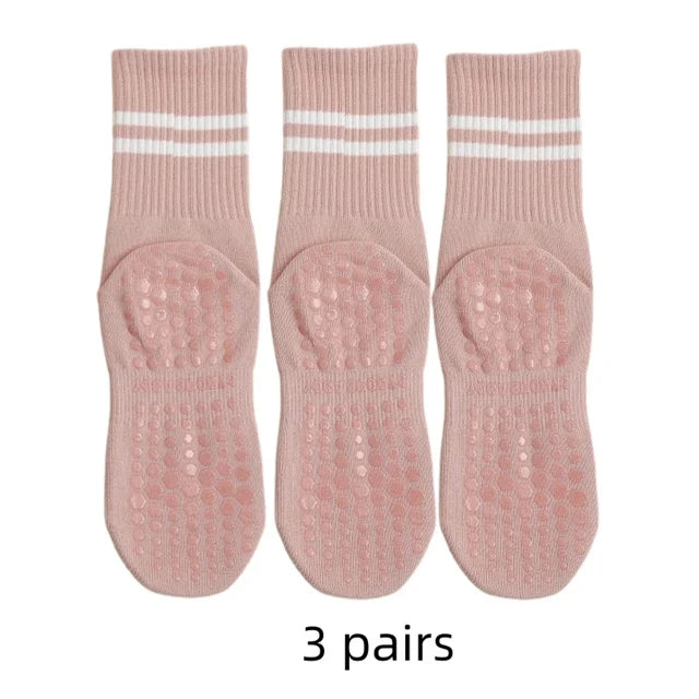 Women's Non-Slip Yoga Socks Mid Tube Breathable Pilates Socks 3 Pairs