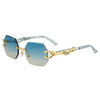 Rimless Vintage Sunglasses with Leopard Temples for Men and Women