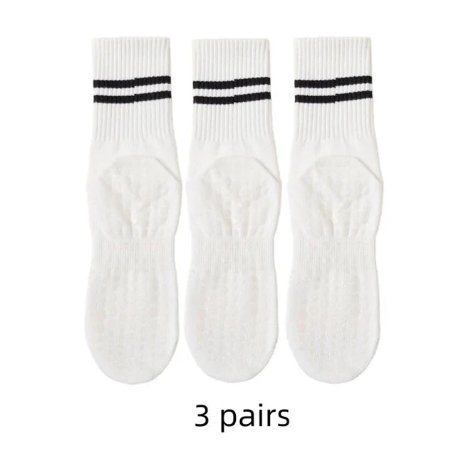 Women's Non-Slip Yoga Socks Mid Tube Breathable Pilates Socks 3 Pairs