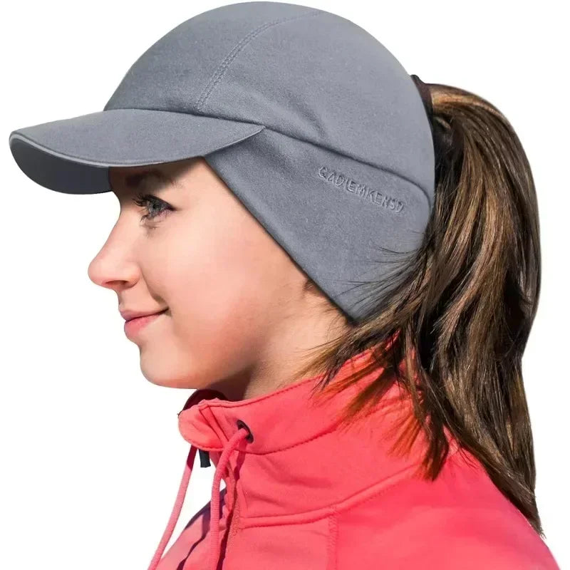 Women's Reflective Fleece Winter Hat with Ponytail Slot and Warm Ears