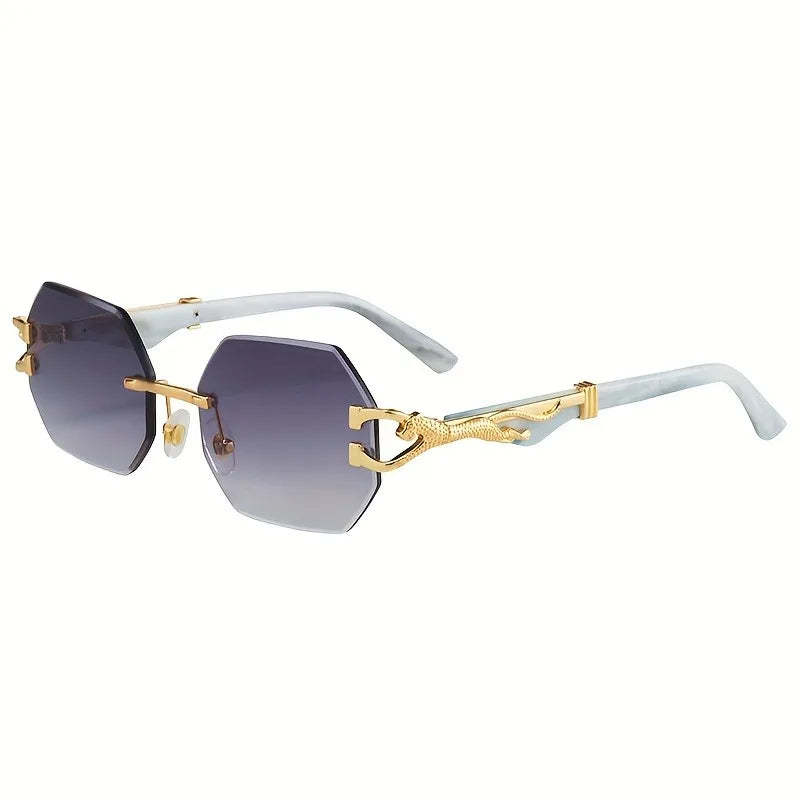 Rimless Vintage Sunglasses with Leopard Temples for Men and Women