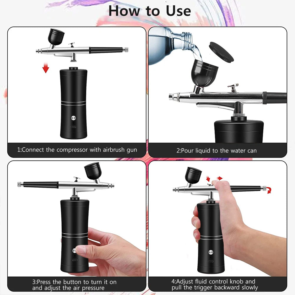 Portable Airbrush Nail Art Kit with Compressor for Crafts & Makeup