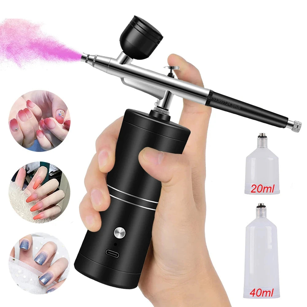 Portable Airbrush Nail Art Kit with Compressor for Crafts & Makeup